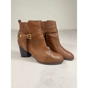 Tommy Hilfiger Brown Leather 3” Heel Boots with Buckle Size 9.5 W